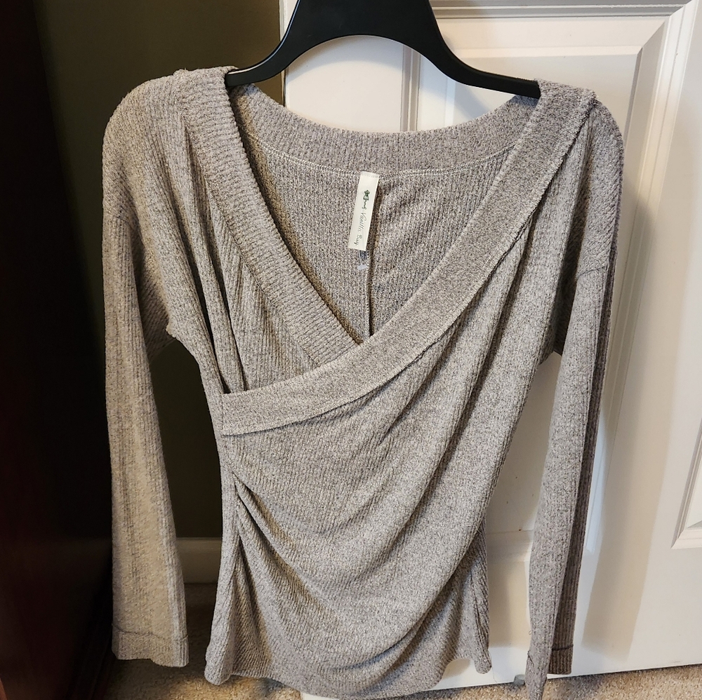 Vanilla Bay Heather Gray Wrap Top